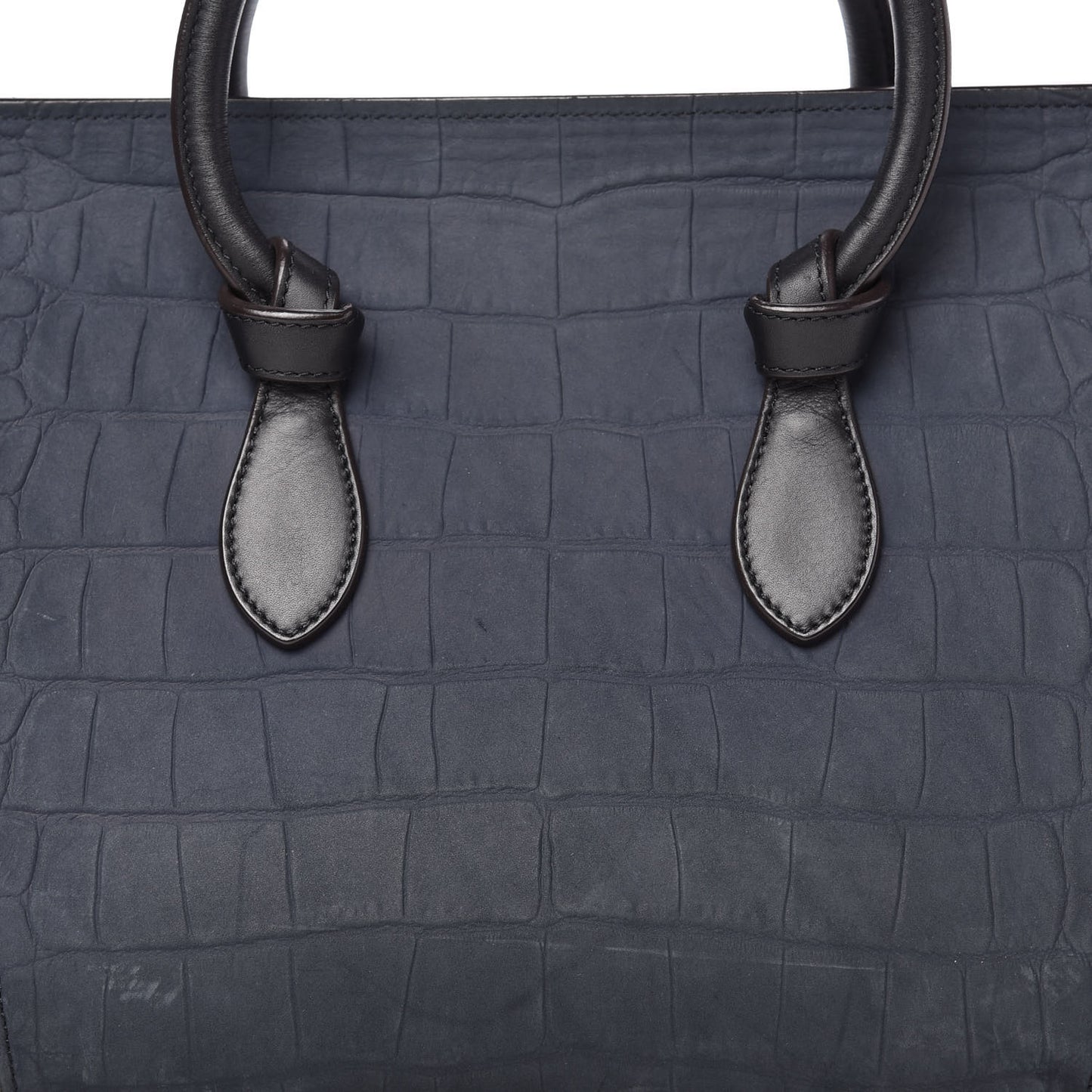 Smooth Calfskin Nubuck Crocodile Embossed Mini Tie Knot Tote Navy
