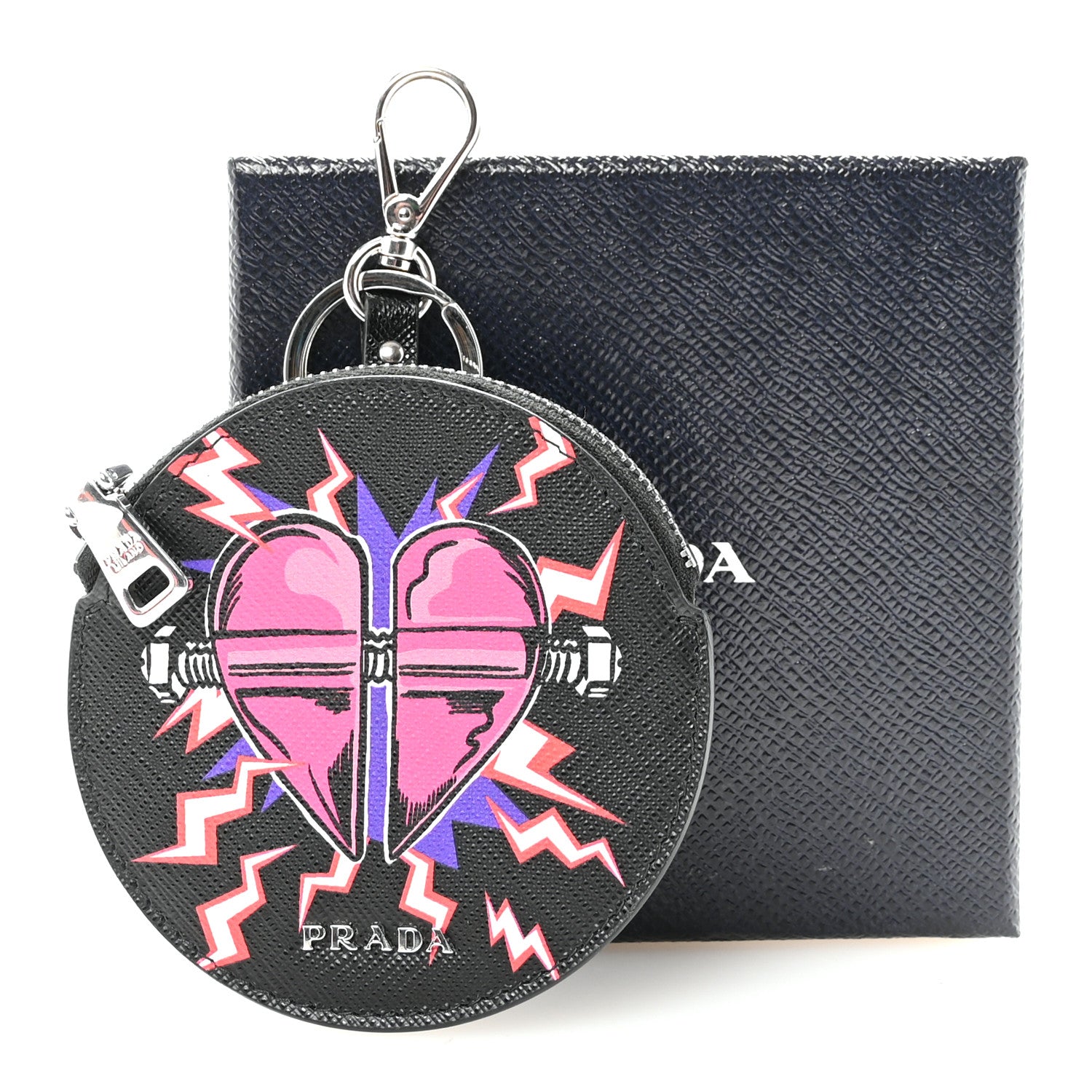 Prada X UNIVERSAL STUDIOS Saffiano Frankenstein Heart Zip Key Pouch Fuxia 4 of 4