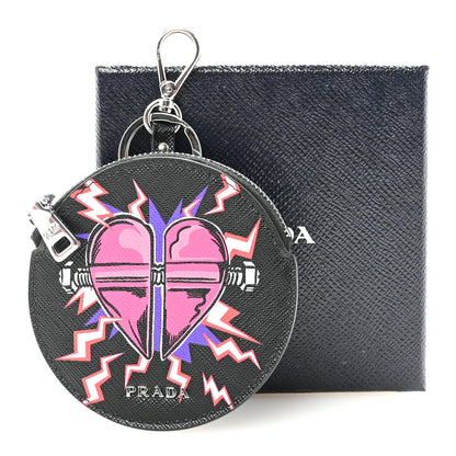 Prada X UNIVERSAL STUDIOS Saffiano Frankenstein Heart Zip Key Pouch Fuxia 4 of 4