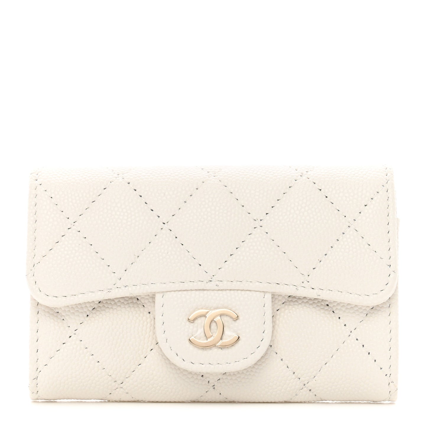 Caviar Quilted Flap Card Holder Wallet White