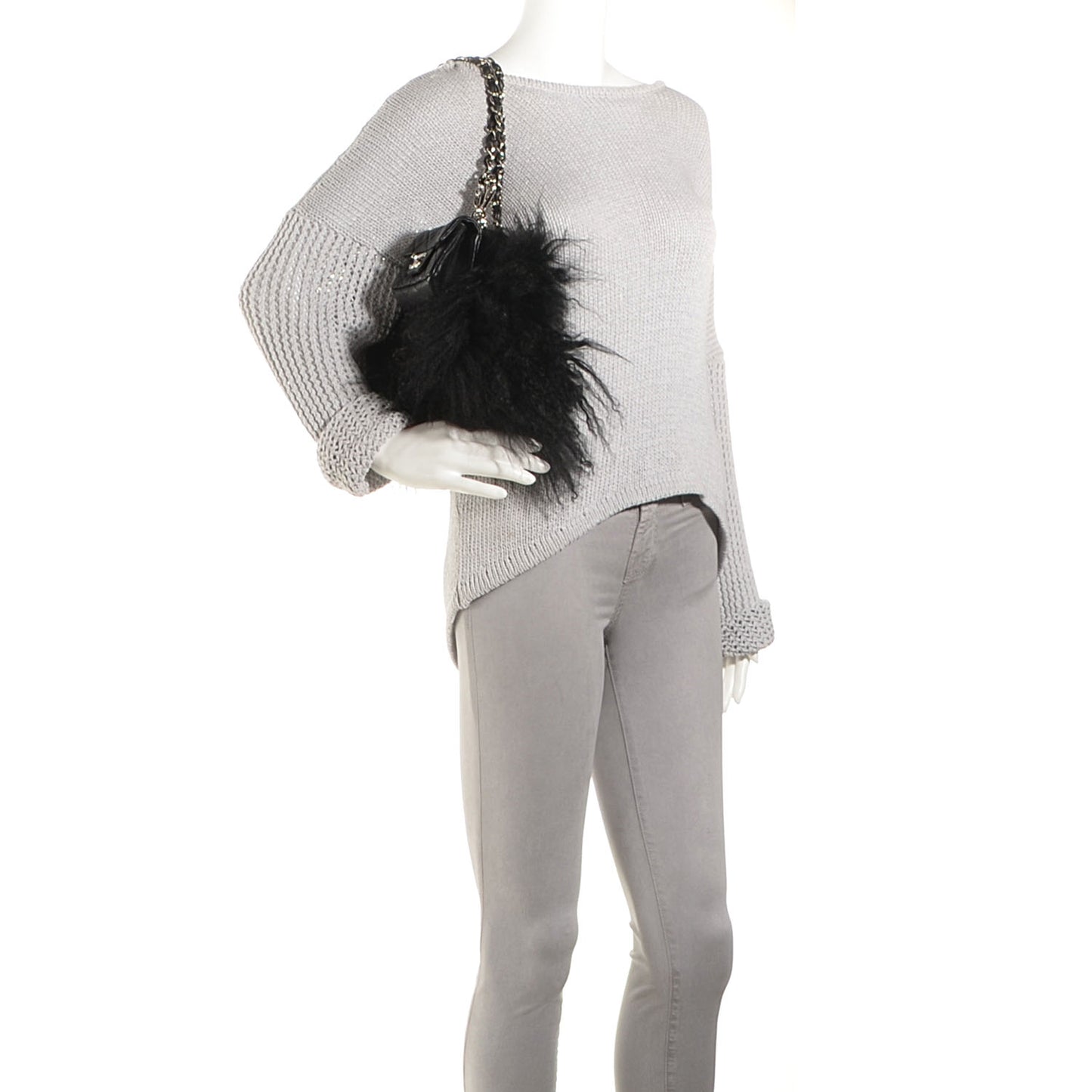 Lambskin Goat Fur Tibet Medium Flap with Mini Bag Black