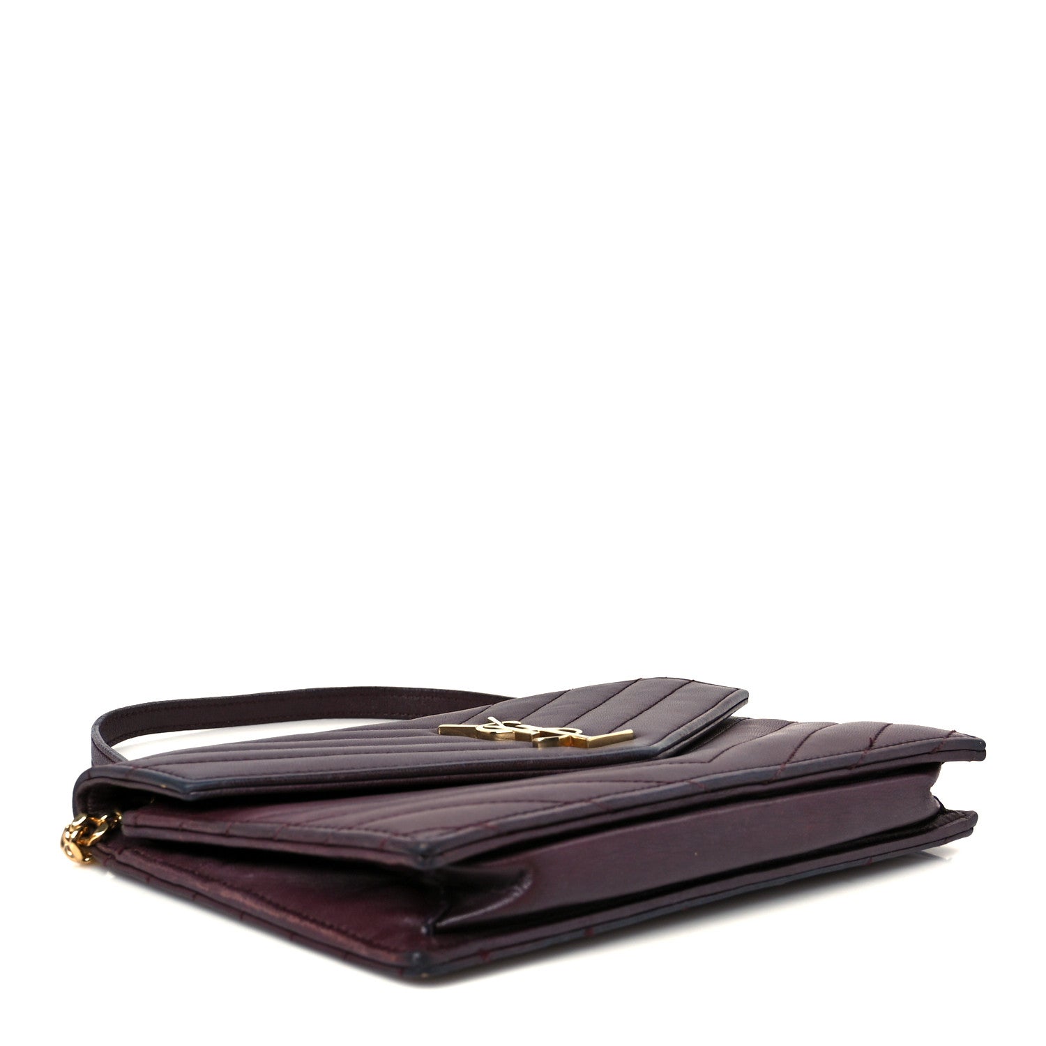 Saint Laurent Calfskin Matelasse Chevron Monogram Envelope Chain Wallet Rouge Legion 4 of 11