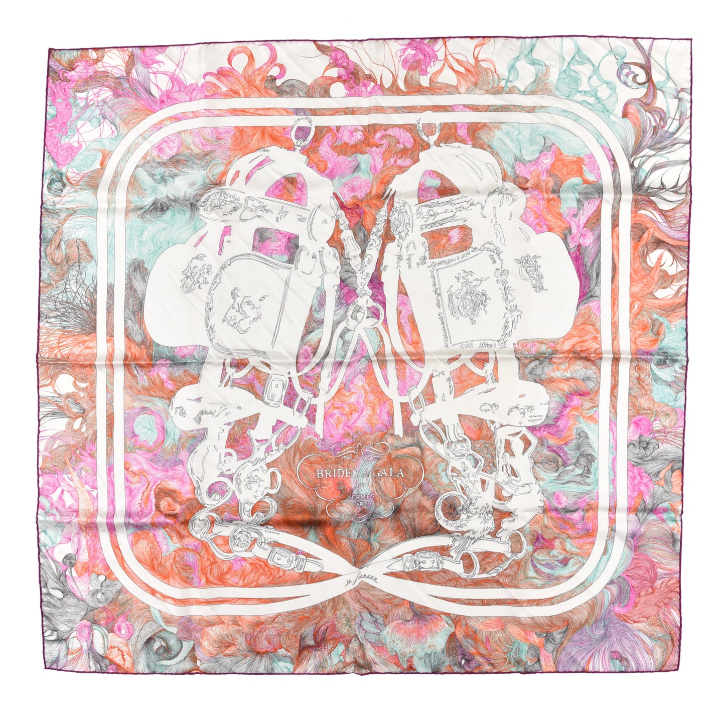 Silk Brides de Gala En Finesse Scarf 90 Fuchsia White Orange
