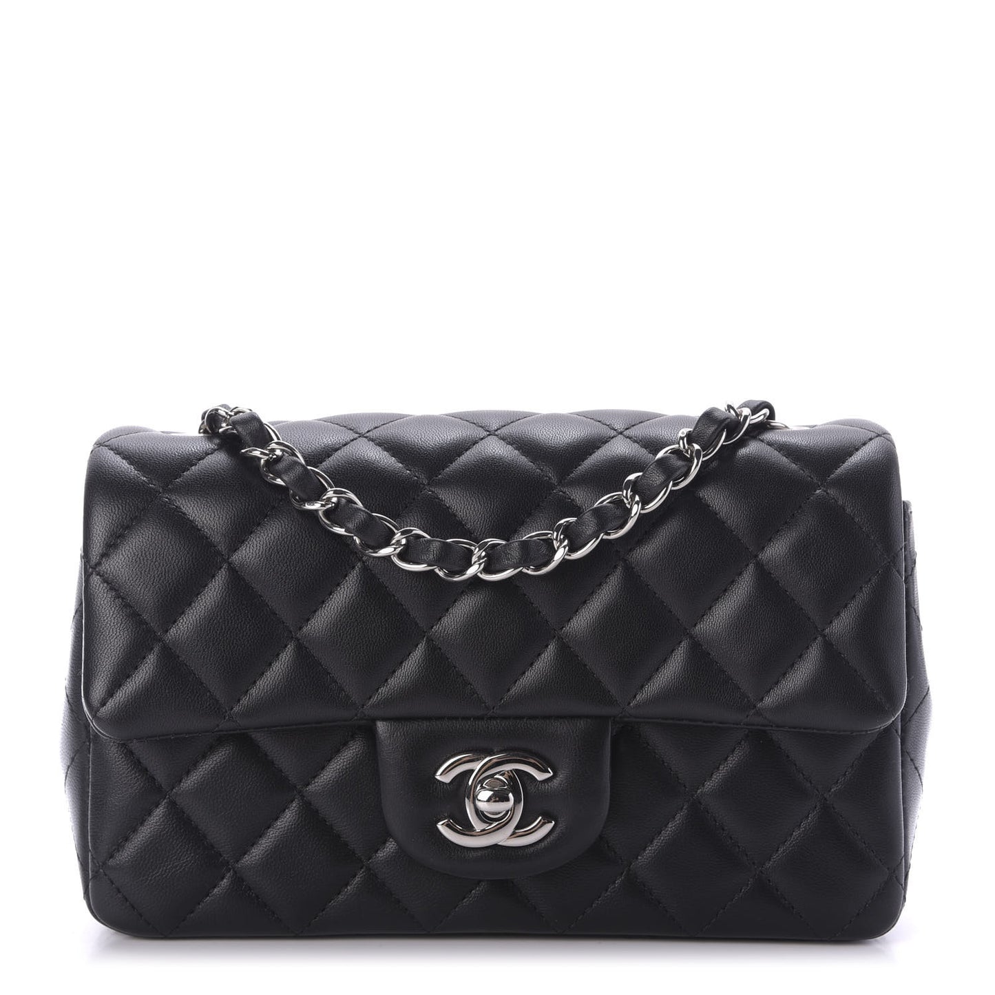 Lambskin Quilted Mini Rectangular Flap Black