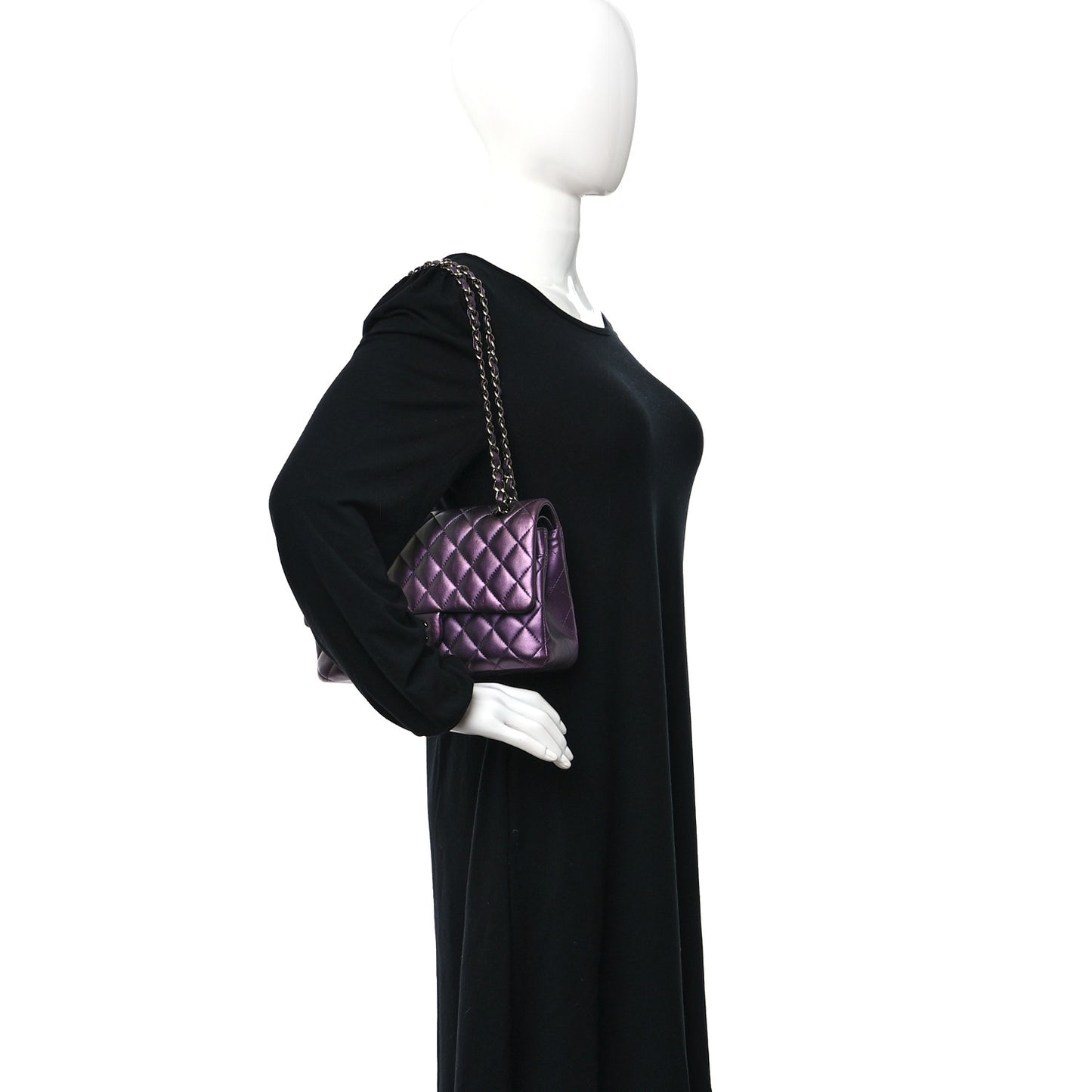 Iridescent Lambskin Quilted Medium Double Flap Dark Purple