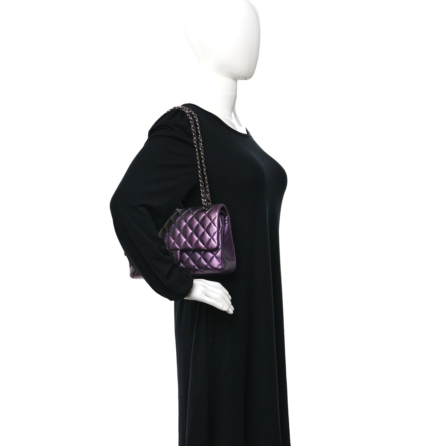 Chanel Iridescent Lambskin Quilted Medium Double Flap Dark Purple 2 of 9