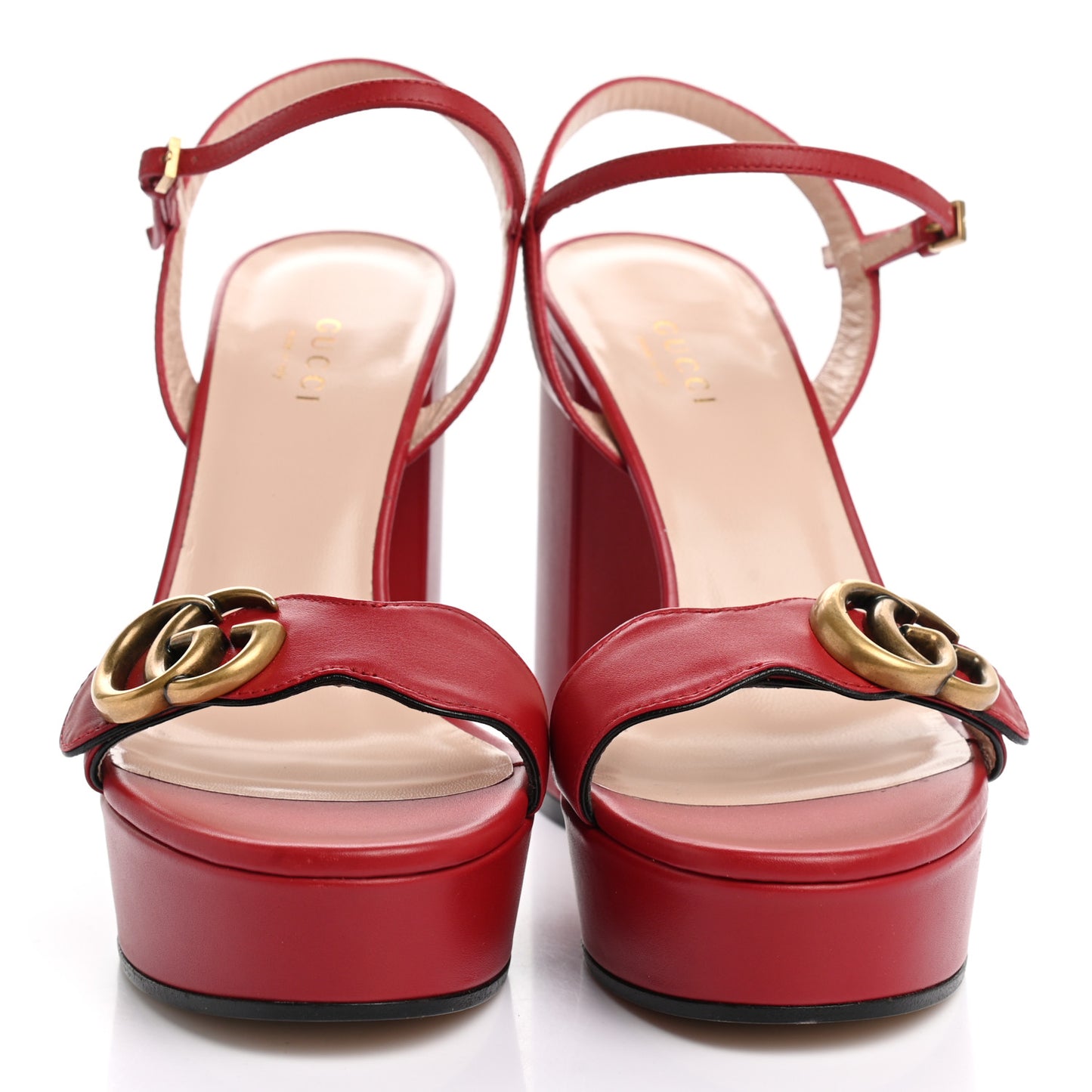 Calfskin GG Marmont Ankle Wrap 30/115mm Platform Sandals 37 Hibiscus Red