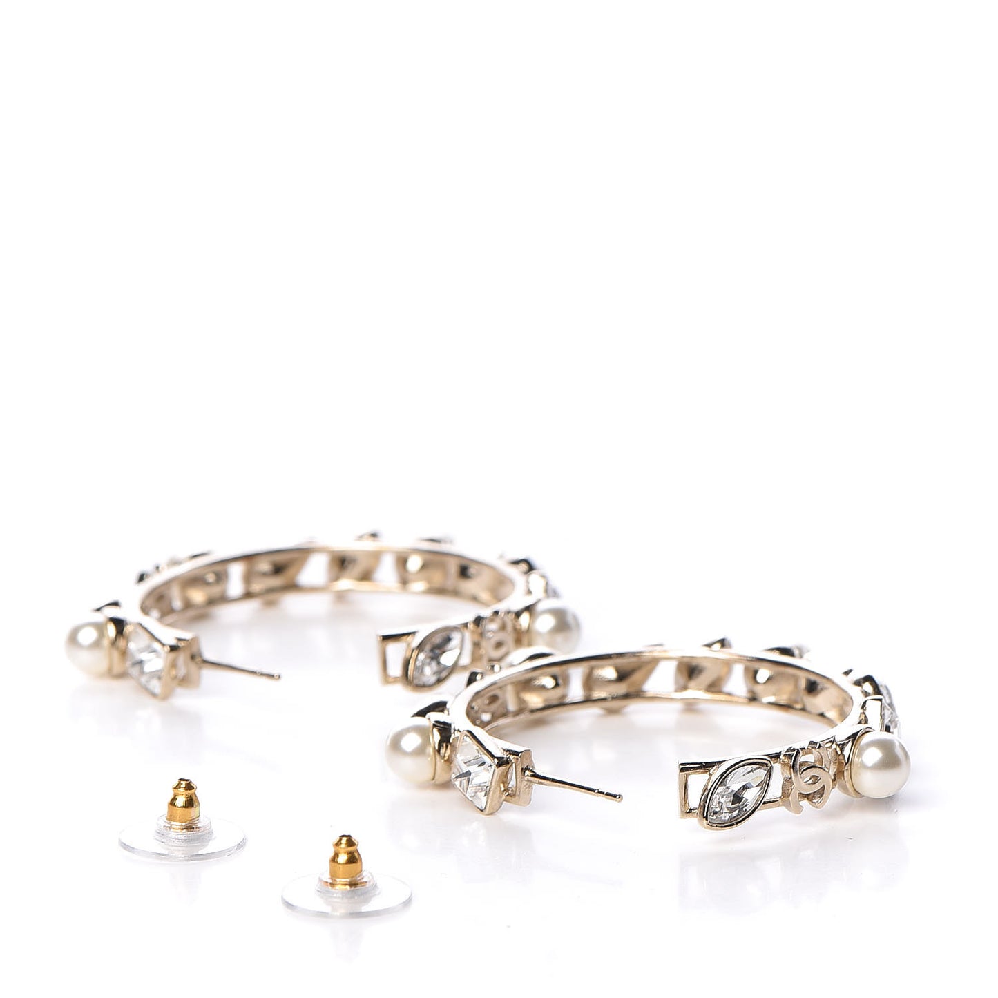 Glass Pearl Strass Snowfall Hoop Earrings Gold
