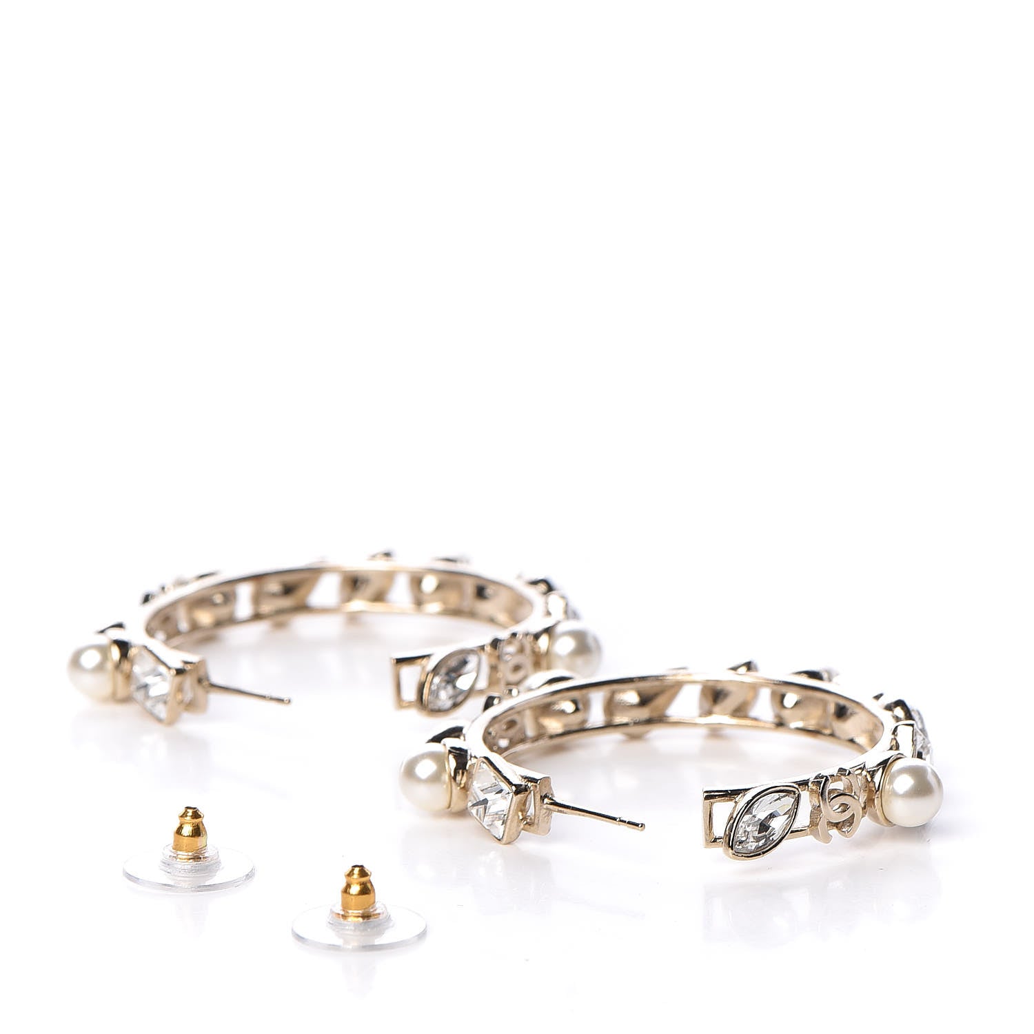 Chanel Glass Pearl Strass Snowfall Hoop Earrings Gold 5 of 7