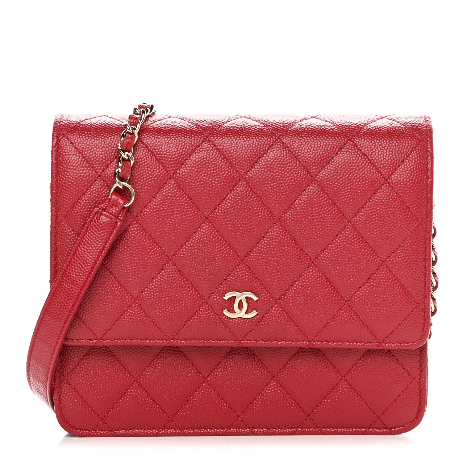 Chanel Caviar Quilted Square Wallet On Chain WOC Red 1 of 11