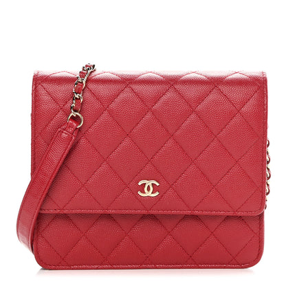 Chanel Caviar Quilted Square Wallet On Chain WOC Red 1 of 11