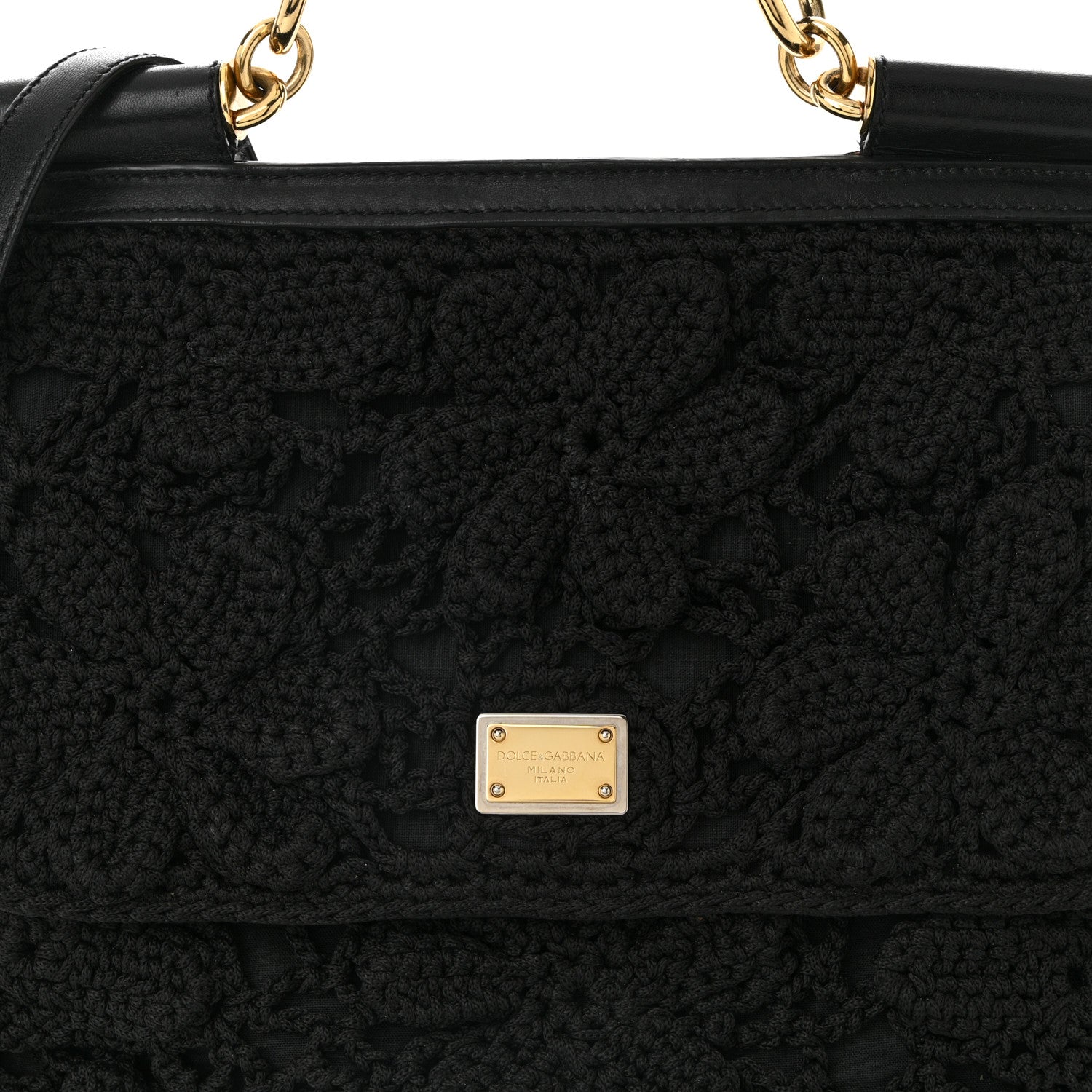 Dolce & Gabbana Calfskin Floral Knit Large Miss Sicily Satchel Black 7 of 9