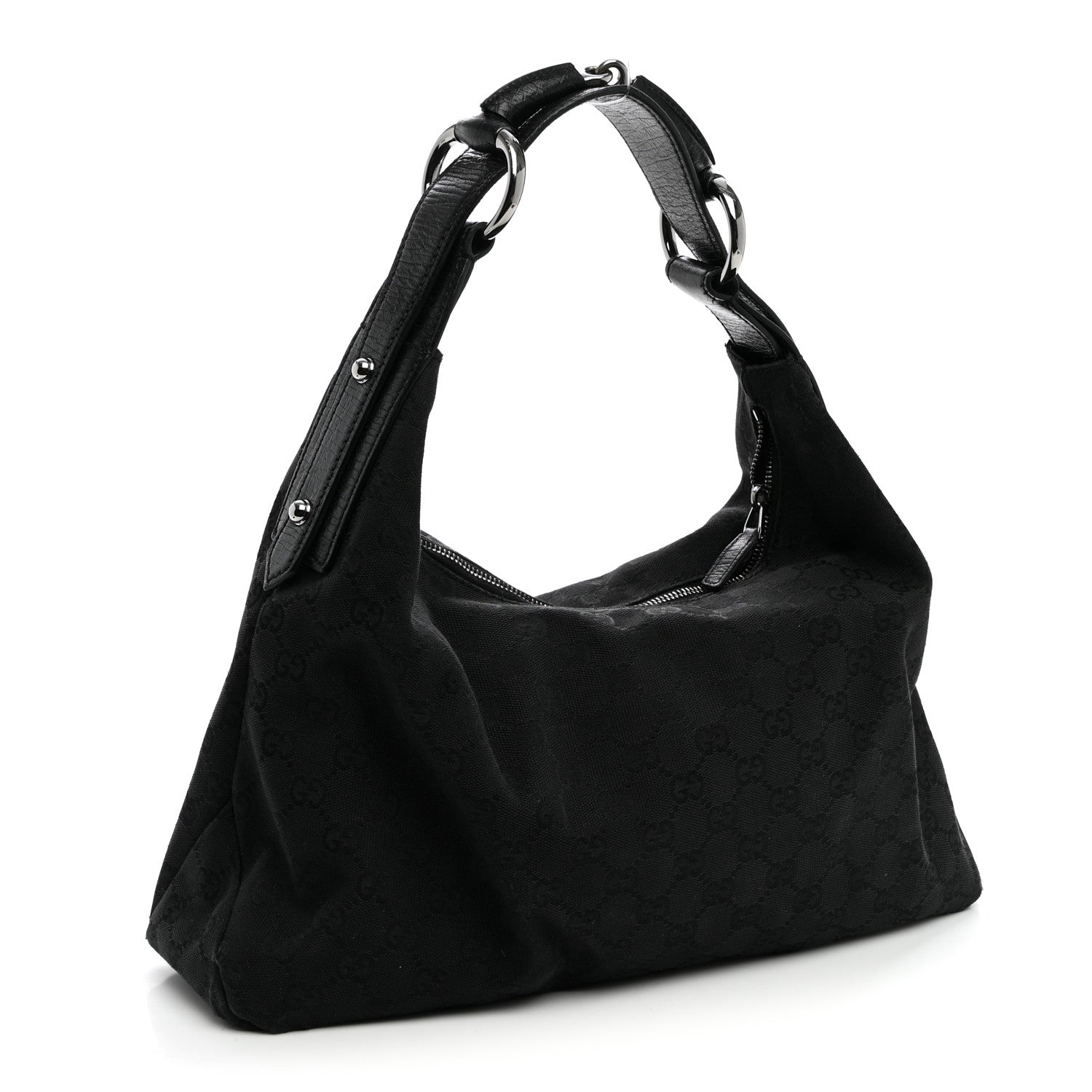 Gucci Monogram Medium Horsebit Chain Hobo Black 3 of 11