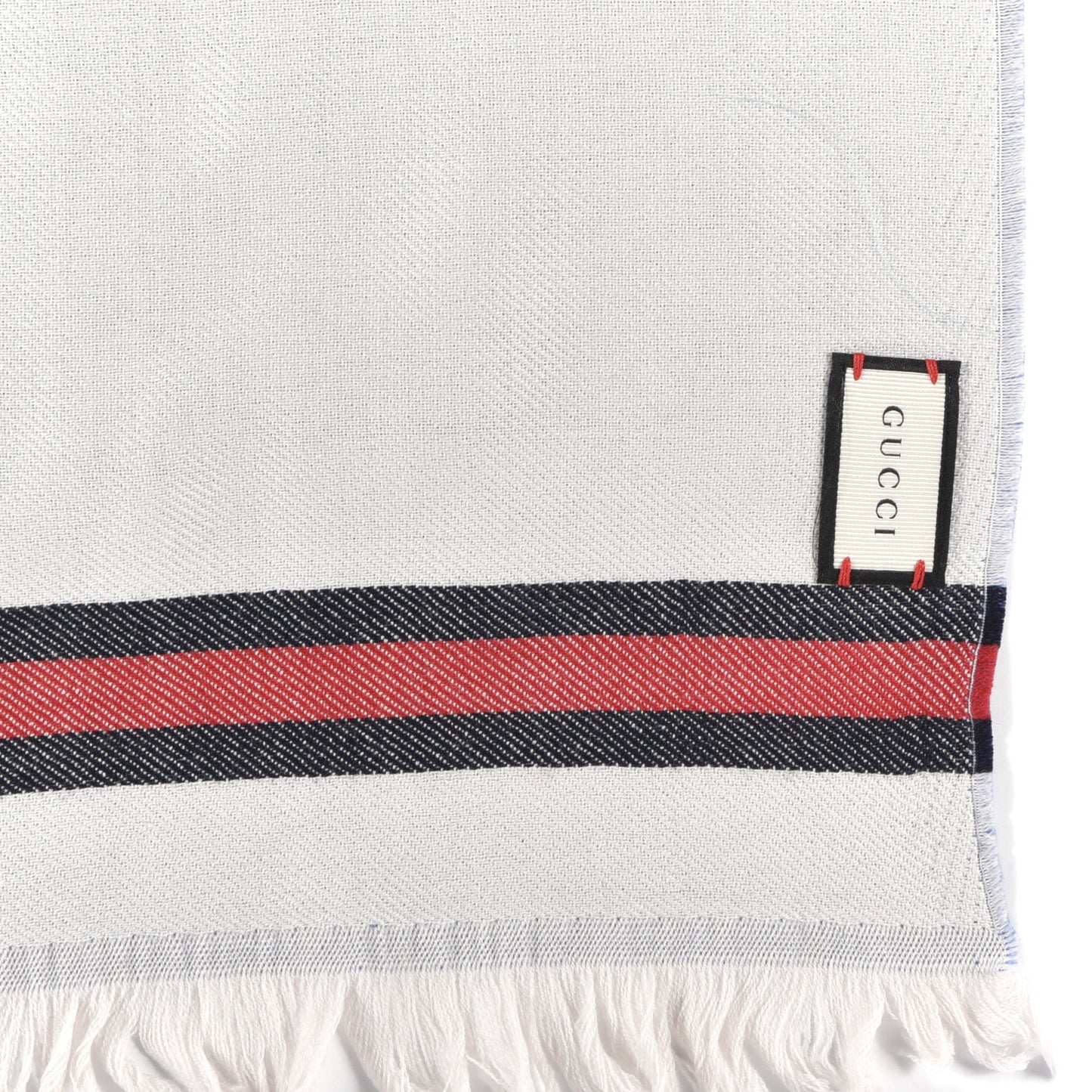 Wool GG Monogram Web New Arliss Fringe Scarf Blue