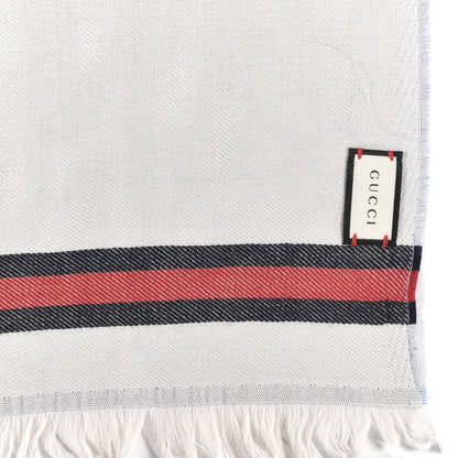 Gucci Wool GG Monogram Web New Arliss Fringe Scarf Blue 5 of 5