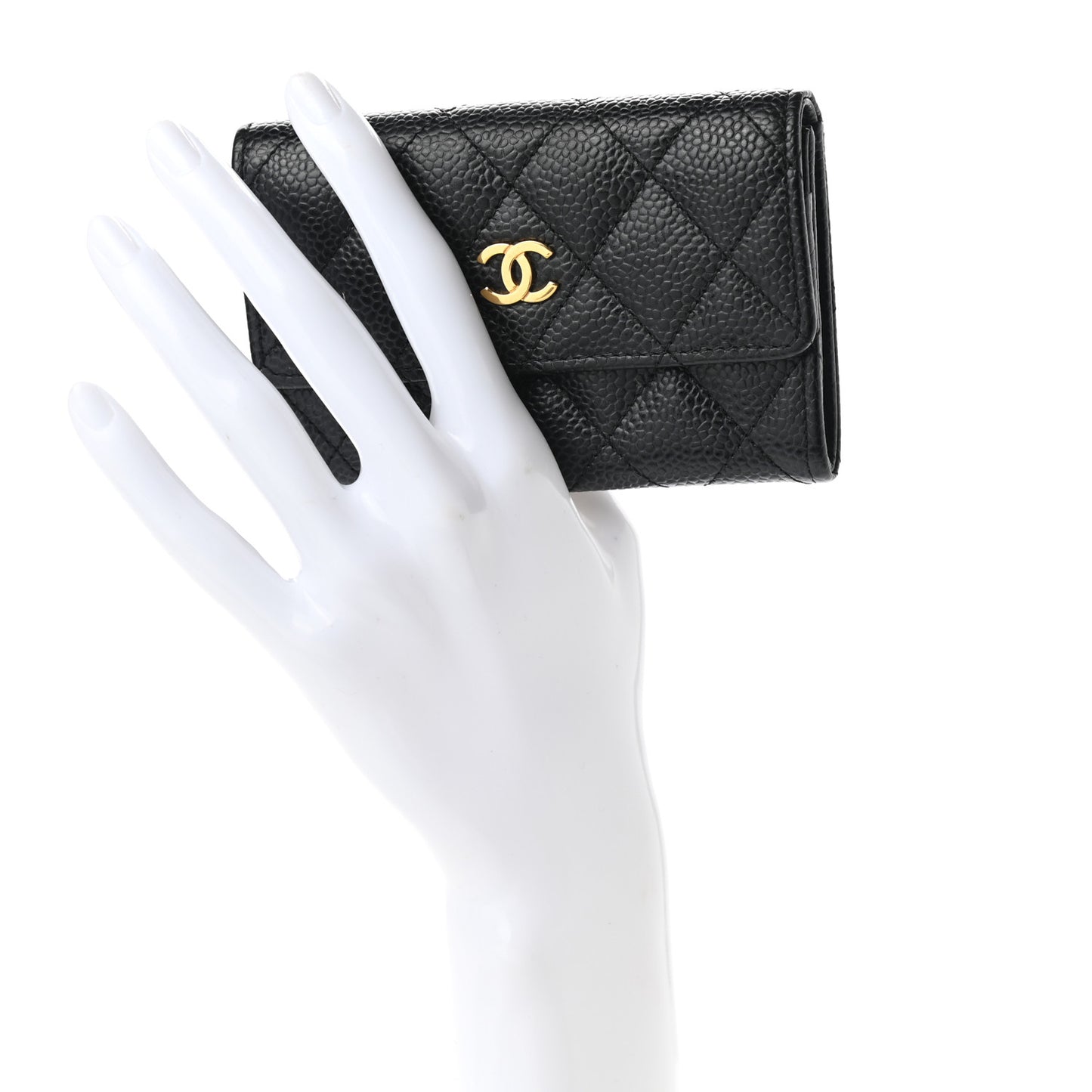 Caviar Quilted Flap Card Holder Black