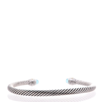 David Yurman Sterling Silver 14K Yellow Gold Blue Topaz 5mm Cable Classics Bracelet 3 of 5