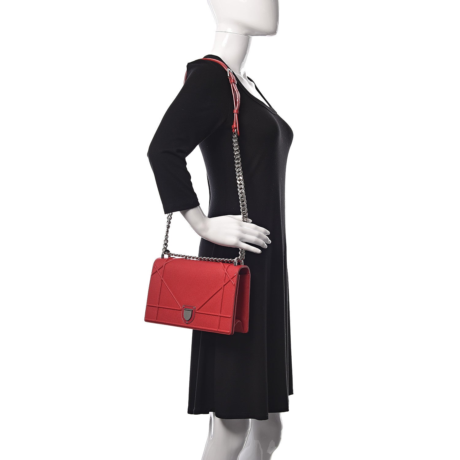 Christian Dior Grained Calfskin Medium Diorama Flap Bag Red 2 of 11