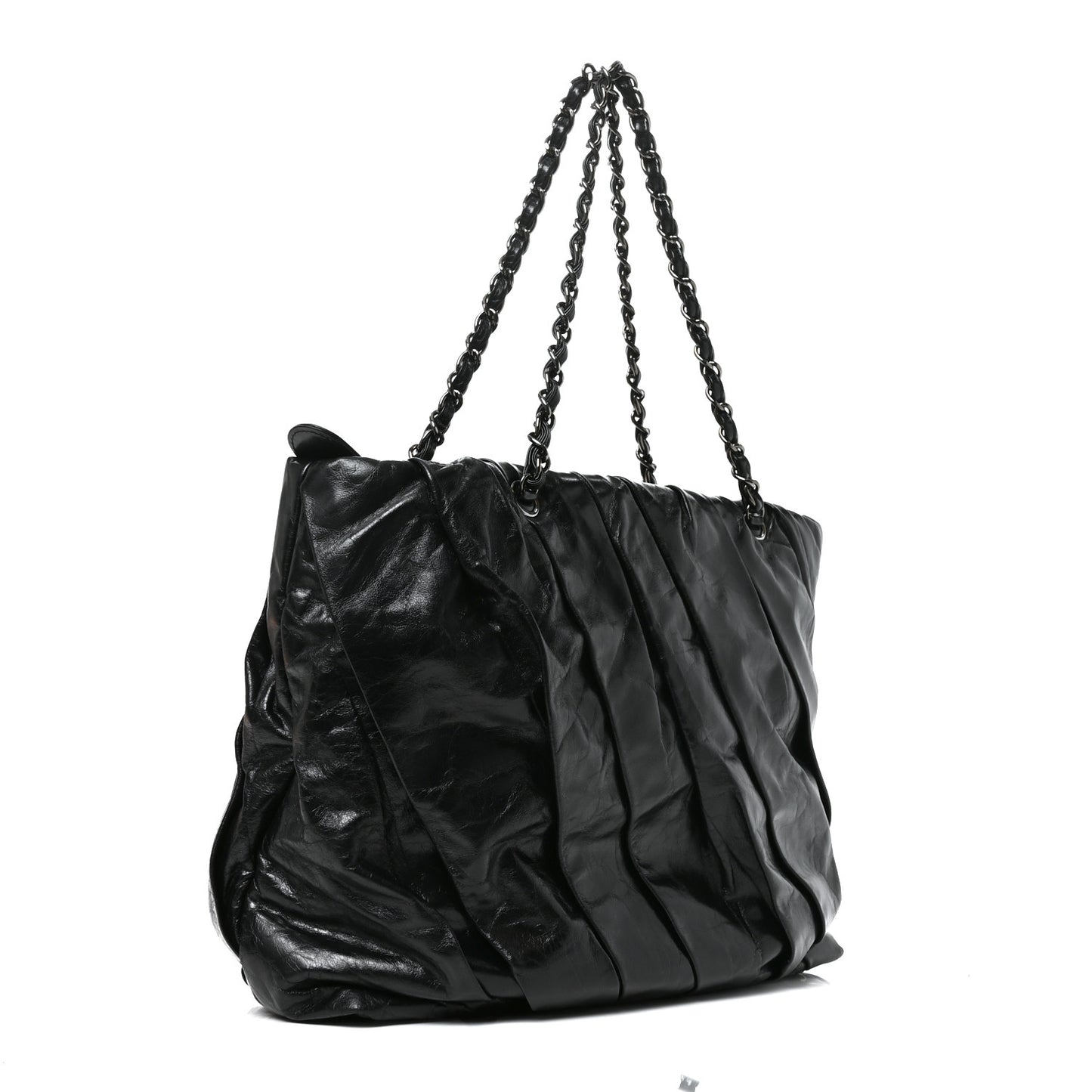 Glazed Calfskin Large Twisted Tote Black