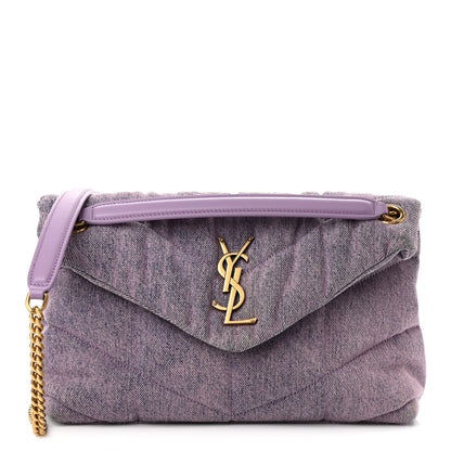 Saint Laurent Denim Quilted Small Loulou Puffer Monogram Chain Satchel Bleached Lilac 1 of 10
