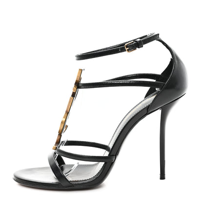Saint Laurent Calfskin Cassandra 100 Ankle Strap Sandals 37 Black 1 of 11