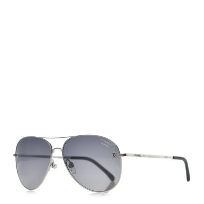 Chanel Polarized CC Aviator Sunglasses 4186-T-Q Silver 1 of 8