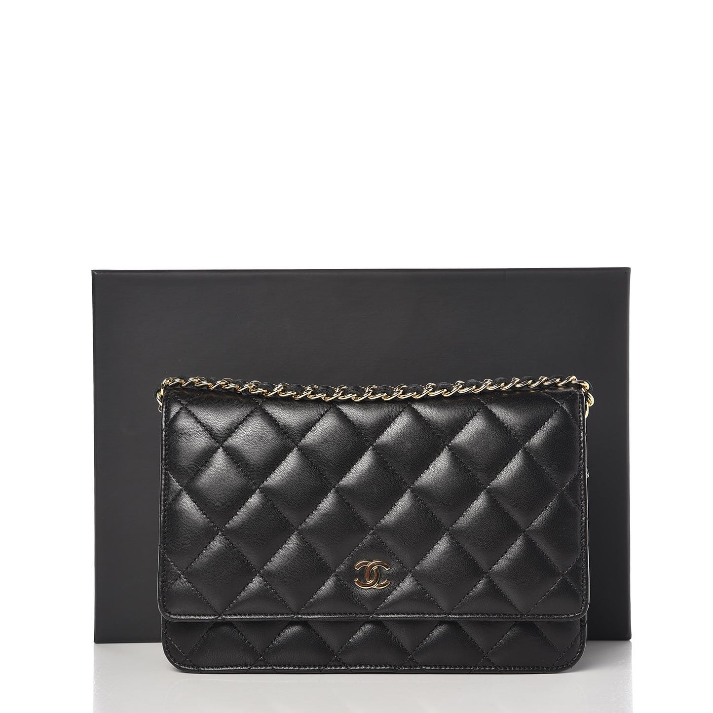 Lambskin Quilted Wallet On Chain WOC Black