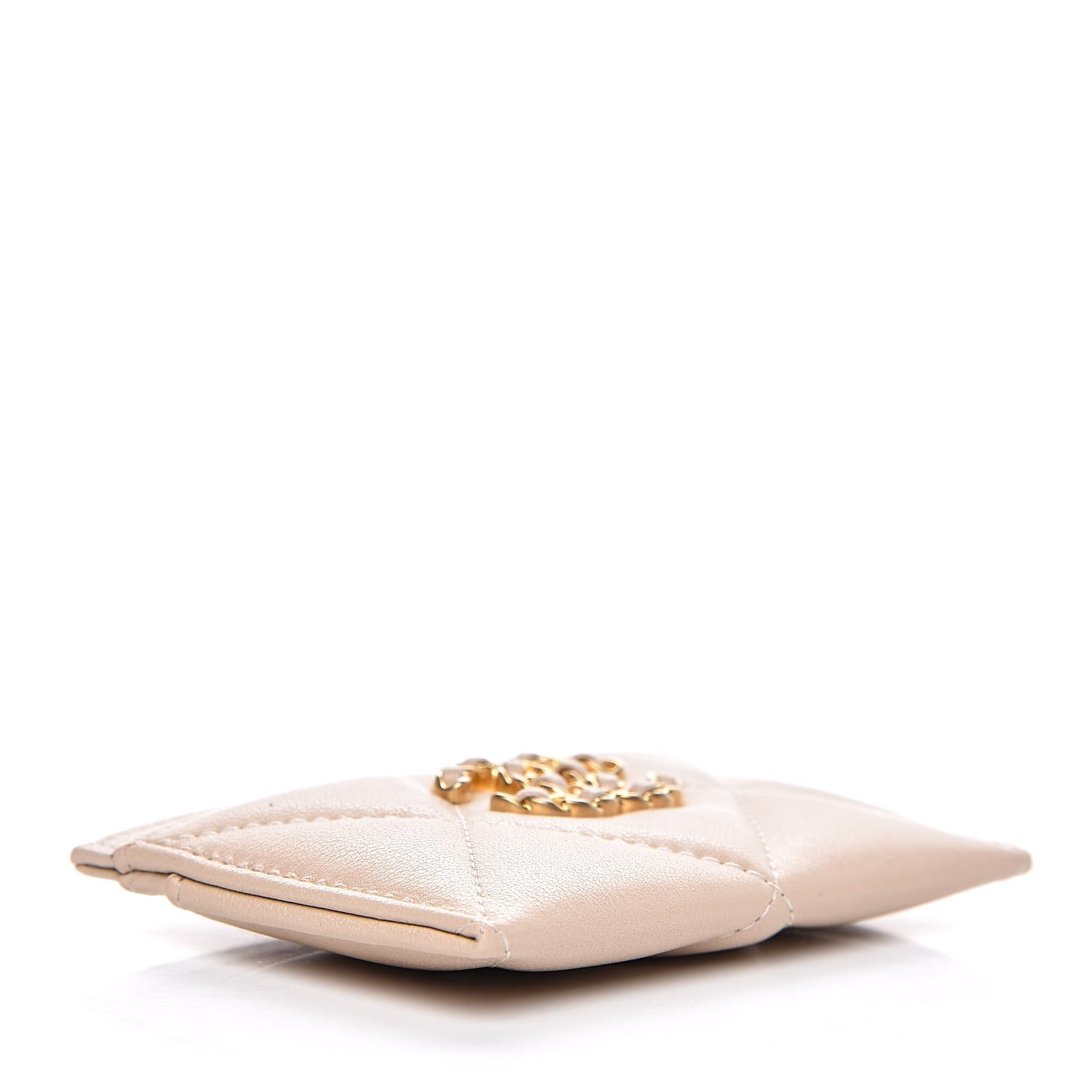 Chanel Shiny Goatskin Quilted Chanel 19 Card Holder Beige 4 of 10