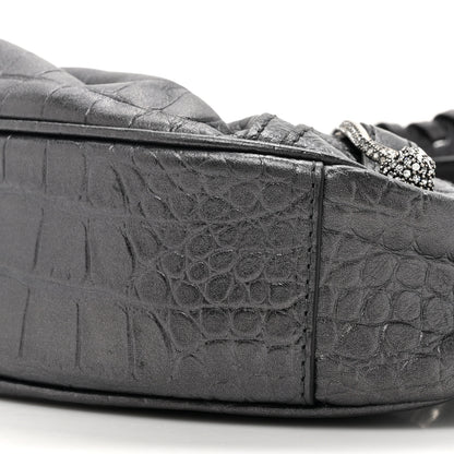 Balenciaga Metallic Calfskin Crocodile Embossed Crystal Le Cagole Shoulder Bag XS Gunmetal 10 of 11