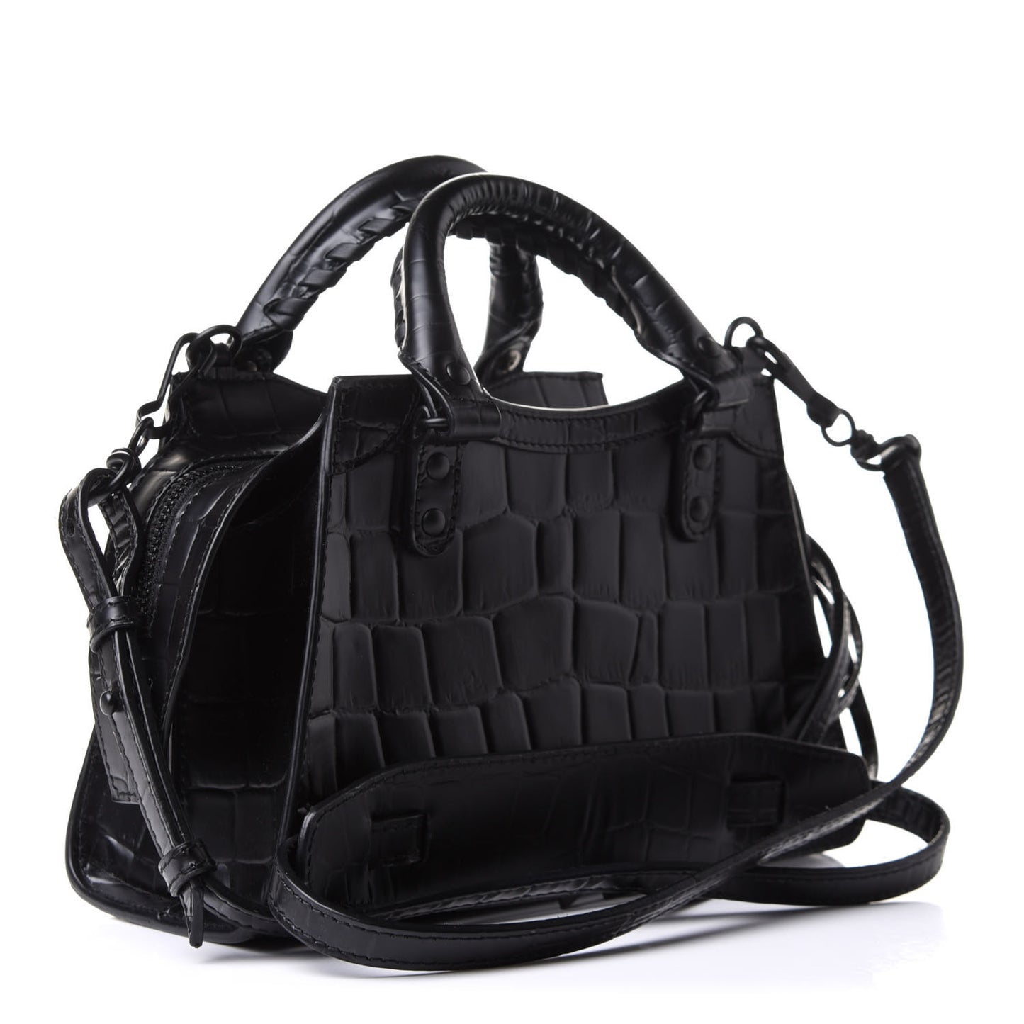 Semi Shiny Calfskin Crocodile Embossed Neo Classic Black Hardware Mini City Black