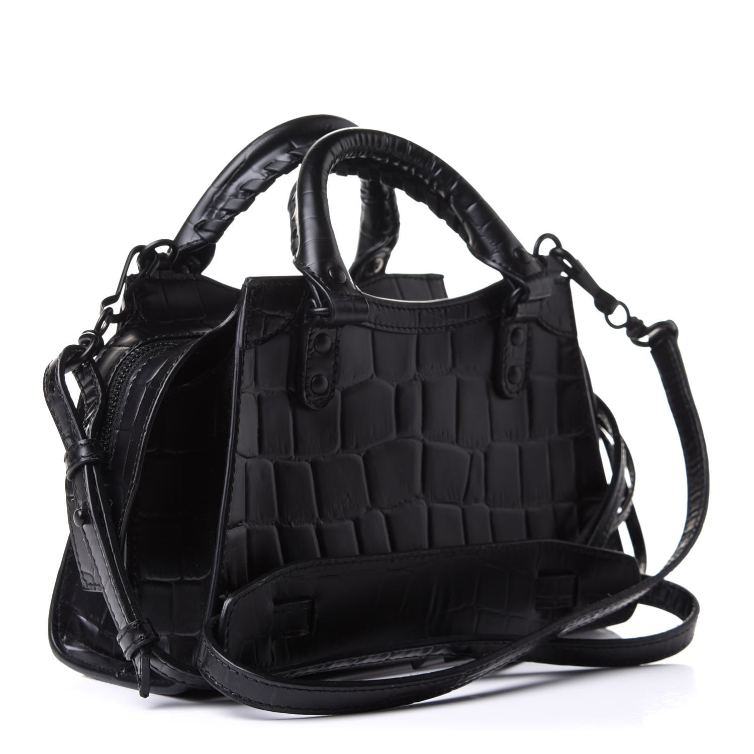 Balenciaga Semi Shiny Calfskin Crocodile Embossed Neo Classic Black Hardware Mini City Black 3 of 16