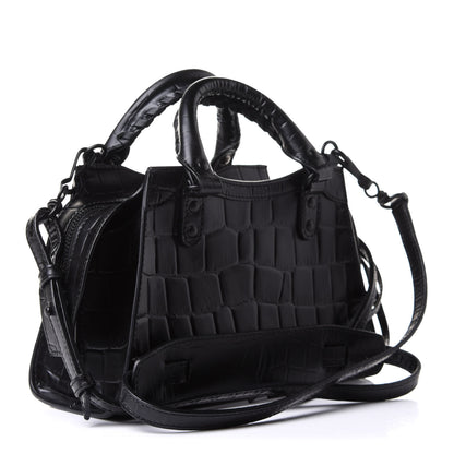 Balenciaga Semi Shiny Calfskin Crocodile Embossed Neo Classic Black Hardware Mini City Black 3 of 16