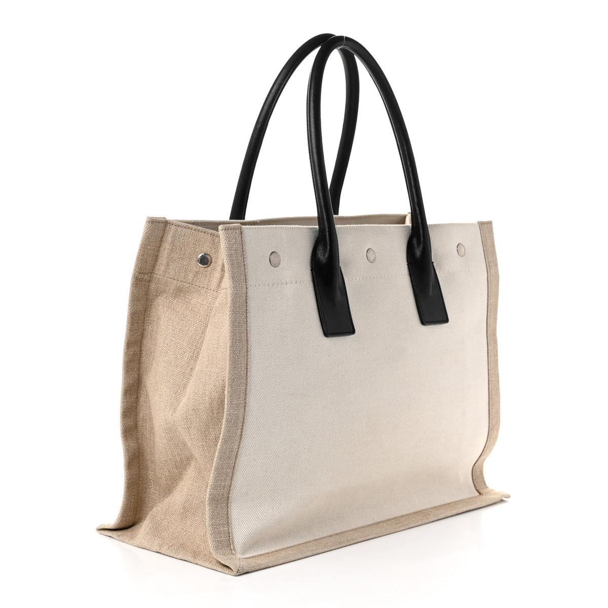 Saint Laurent Linen Calfskin Small Rive Gauche Tote Greggio Natural 3 of 11