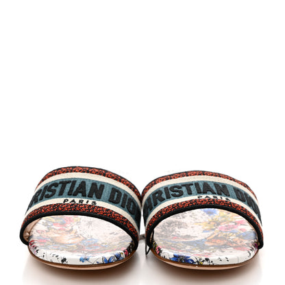 Christian Dior Canvas Embroidered Zodiac Dway Mules Slide Sandals 39 Latte Multicolor 2 of 9