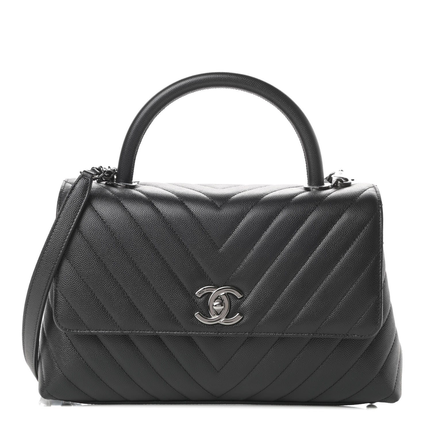 Chanel Caviar Chevron Quilted Small Coco Handle Flap Black 1 of 11