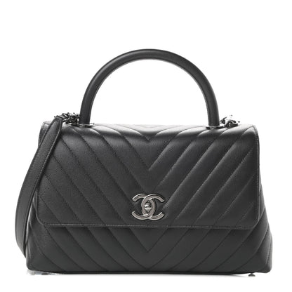 Chanel Caviar Chevron Quilted Small Coco Handle Flap Black 1 of 11