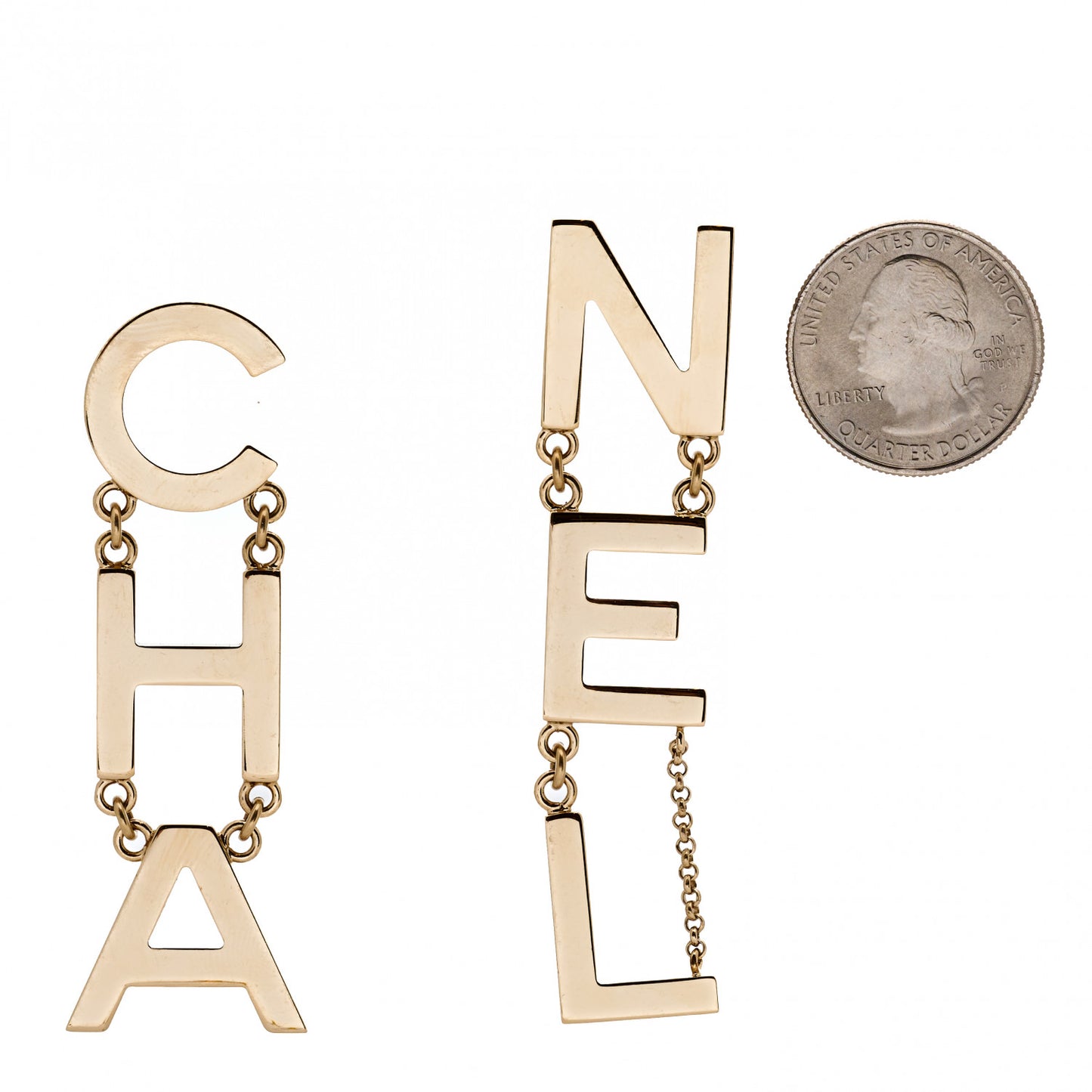 Metal Cha-Nel Logo Drop Earrings