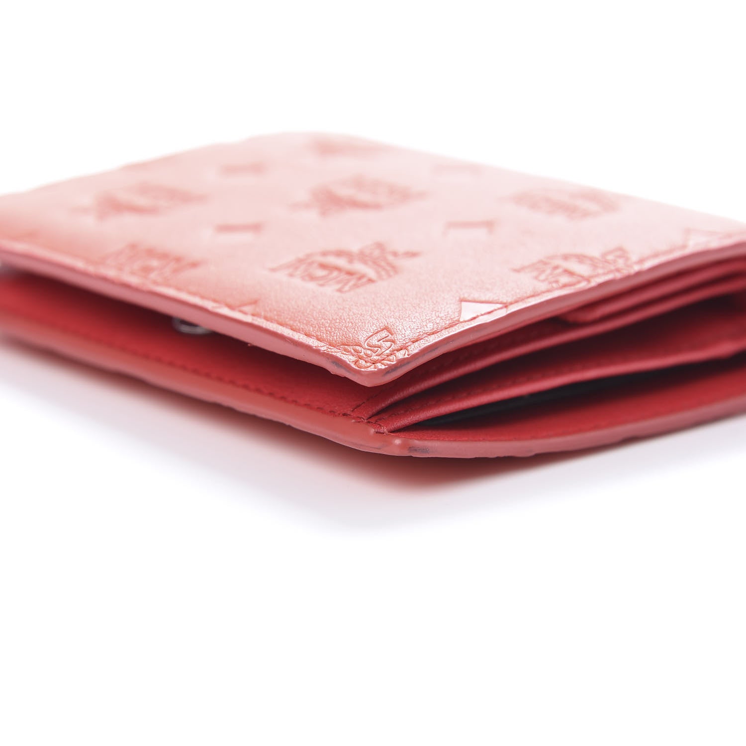MCM Calfskin Ottomar Monogram Bi-Fold Wallet Hot Coral 9 of 10