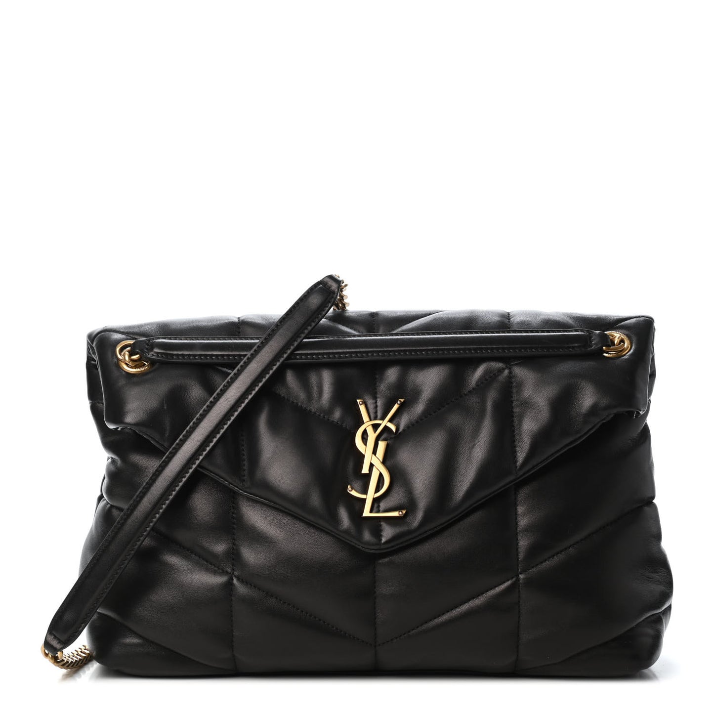 Lambskin Quilted Medium Loulou Puffer Monogram Chain Satchel Black