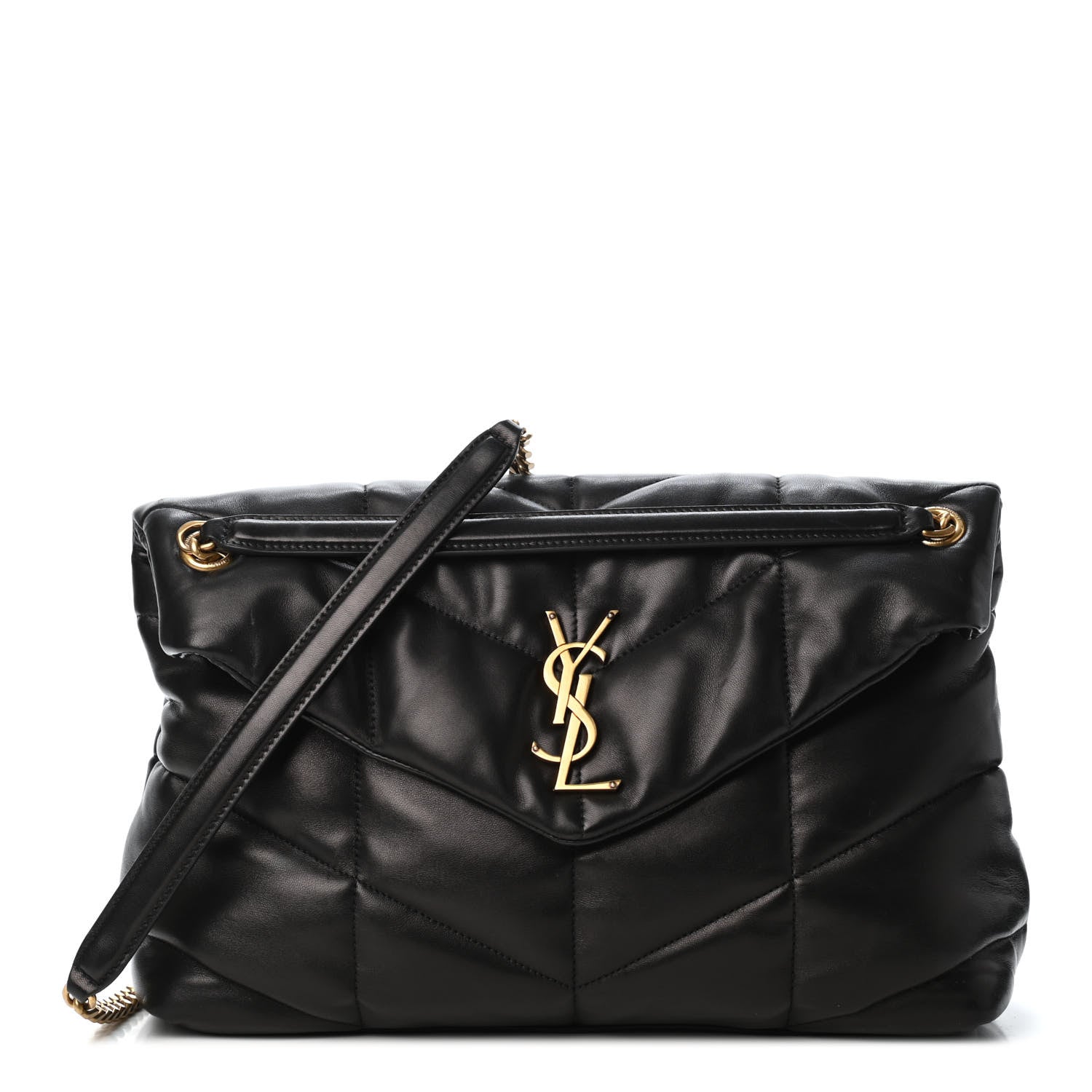 Saint Laurent Lambskin Quilted Medium Loulou Puffer Monogram Chain Satchel Black 1 of 4