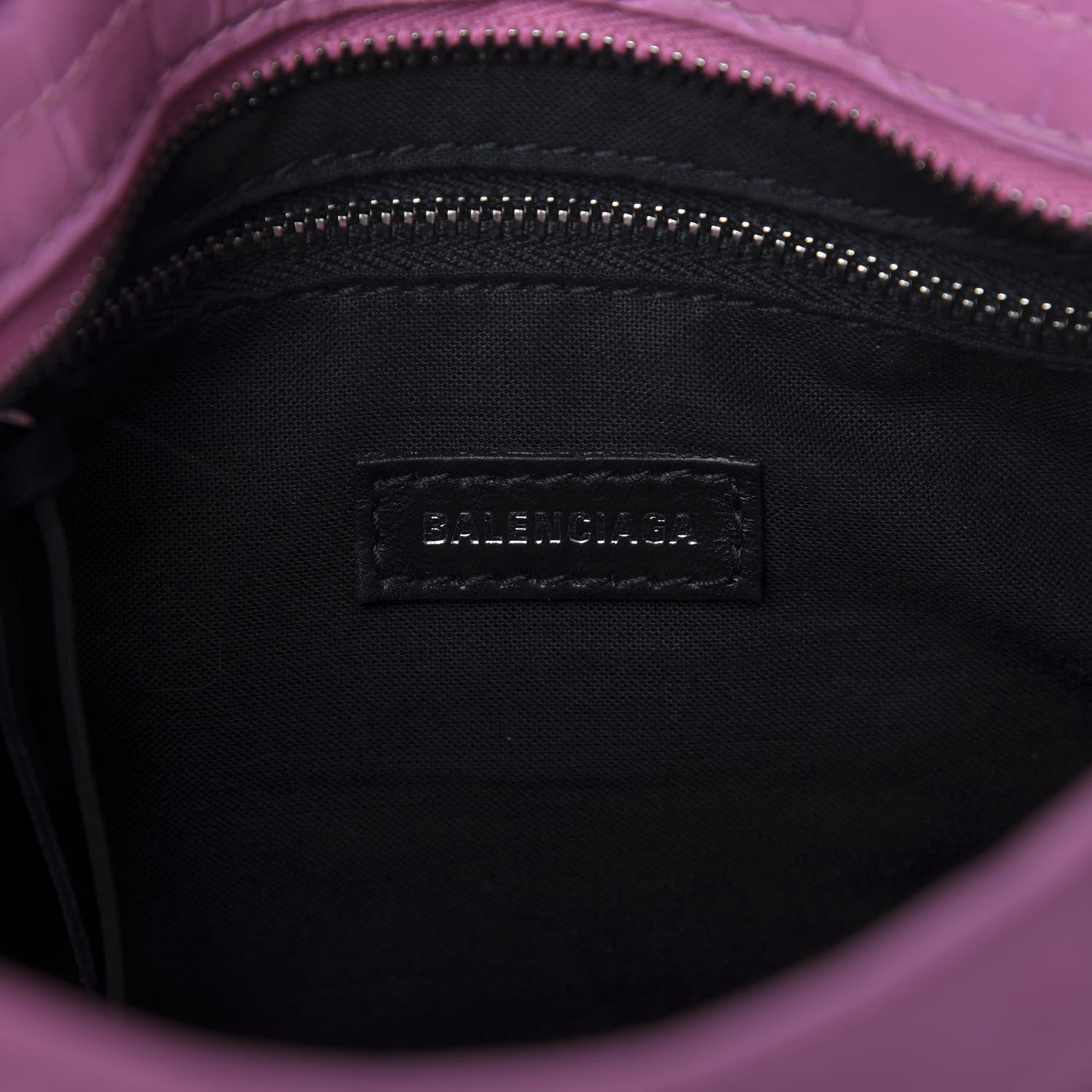 Balenciaga Shiny Supple Calfskin Crocodile Embossed Classic Silver Hardware Mini City Baby Pink 8 of 9