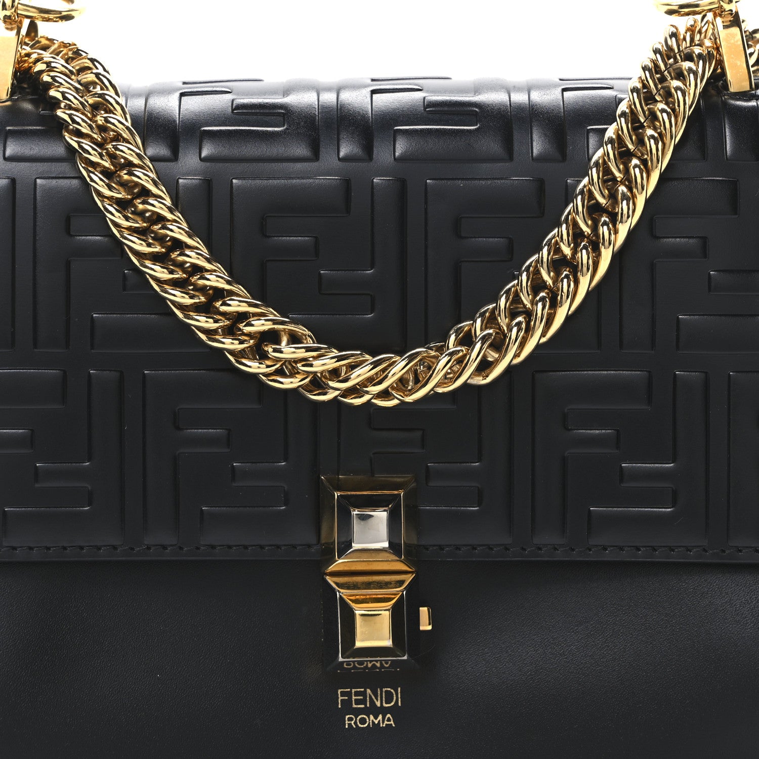 Fendi Vitello Liberty FF 1974 Embossed Small Kan I Shoulder Bag Black 8 of 10