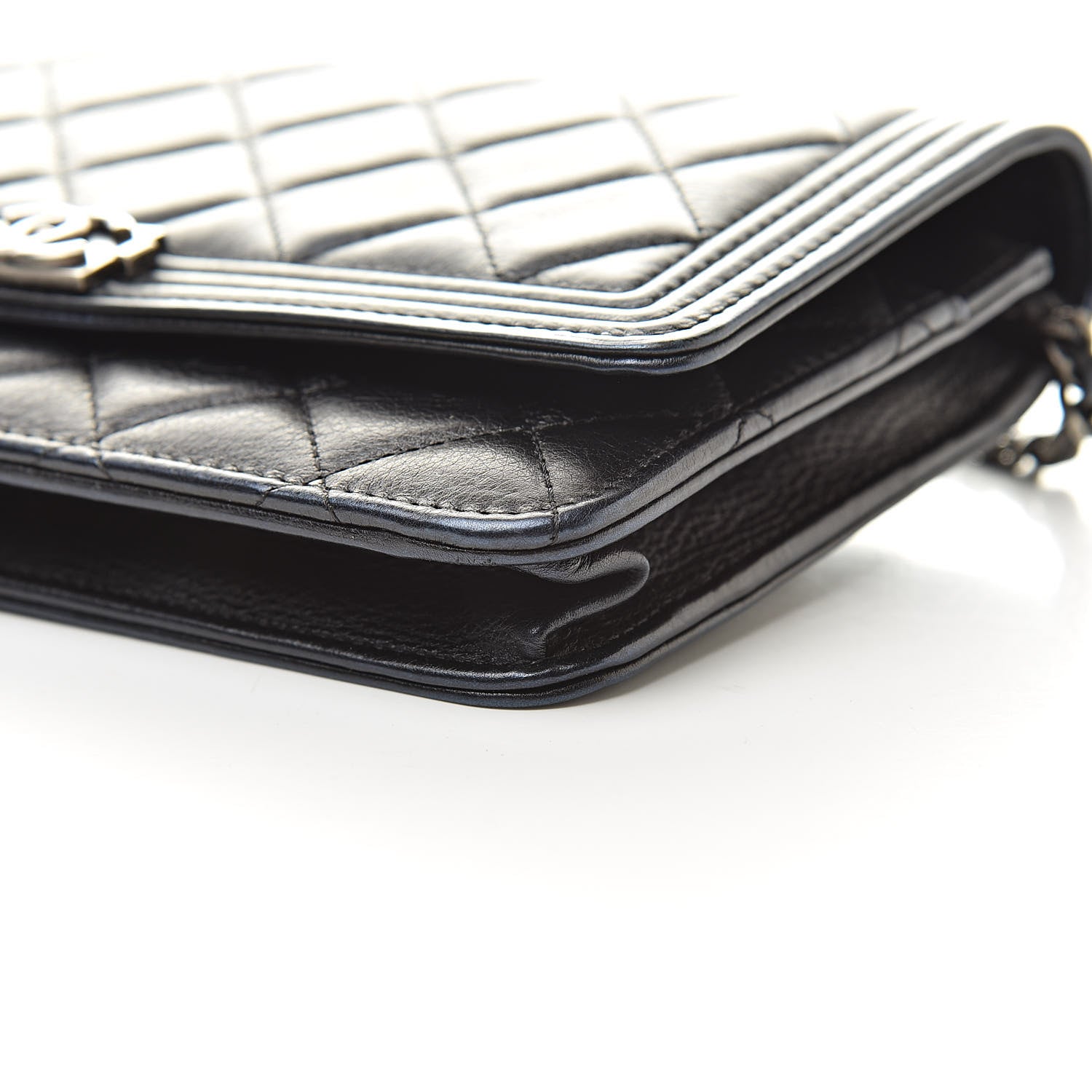 Chanel Aged Calfskin Calfskin Quilted Boy Wallet On Chain WOC Black 12 of 13