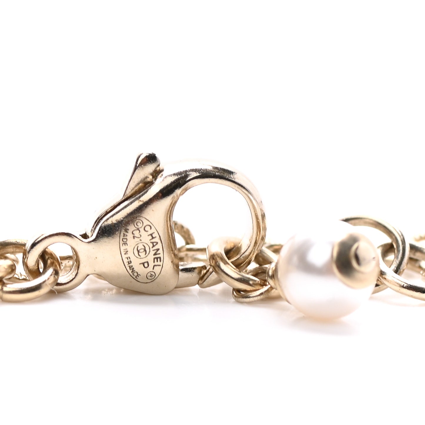 Pearl Crystal CC Bracelet Light Gold
