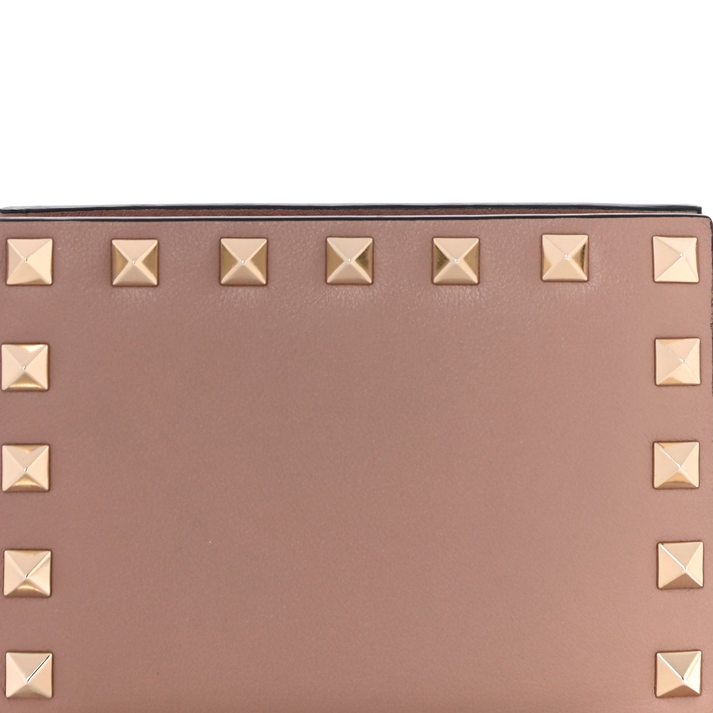 Calfskin Rockstud Compact Bi-Fold Wallet Poudre
