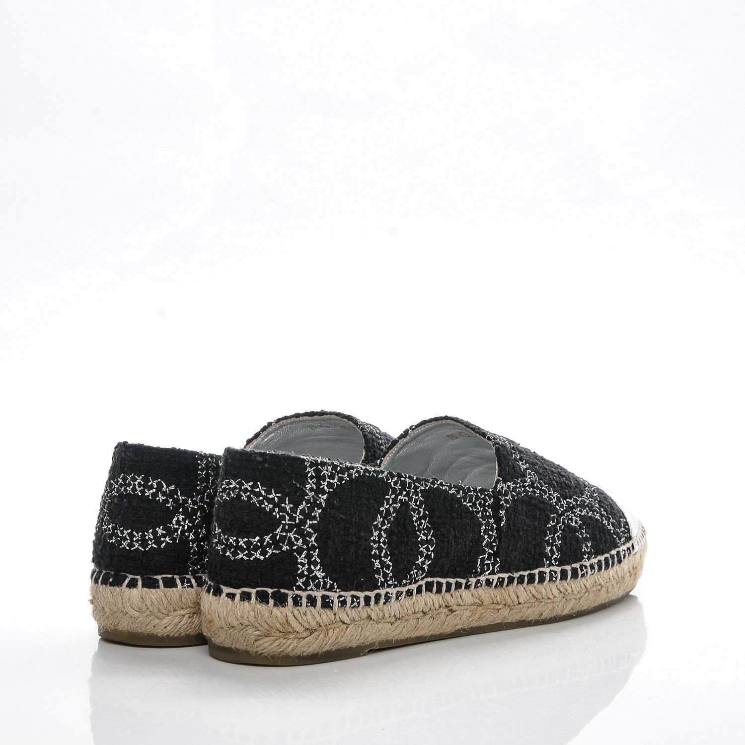 Chanel Tweed Lambskin CC Espadrilles 40 Black Silver 4 of 8