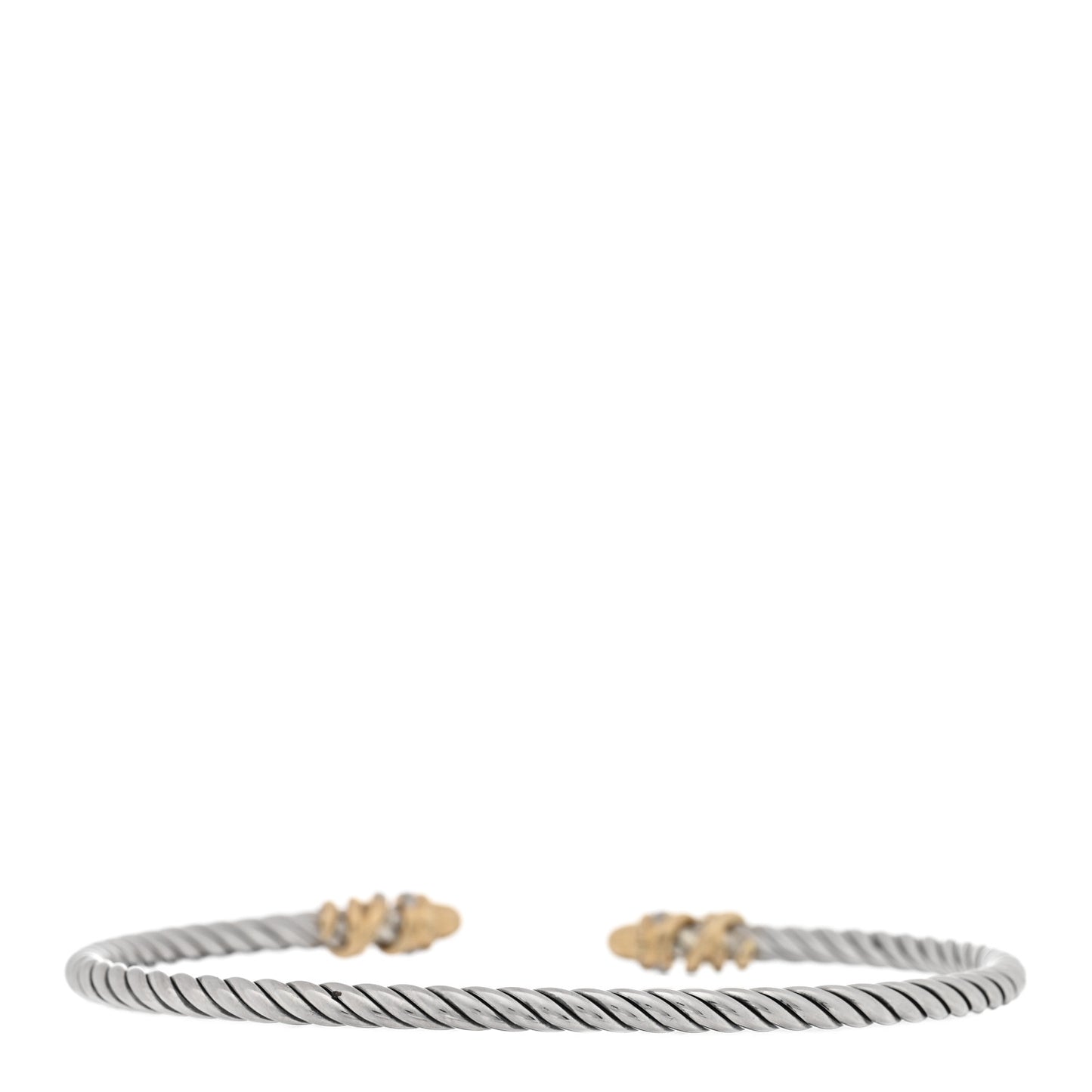 Sterling Silver 18K Yellow Gold Diamond 3mm Petite Helena Cuff Bracelet