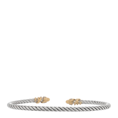David Yurman Sterling Silver 18K Yellow Gold Diamond 3mm Petite Helena Cuff Bracelet 2 of 3