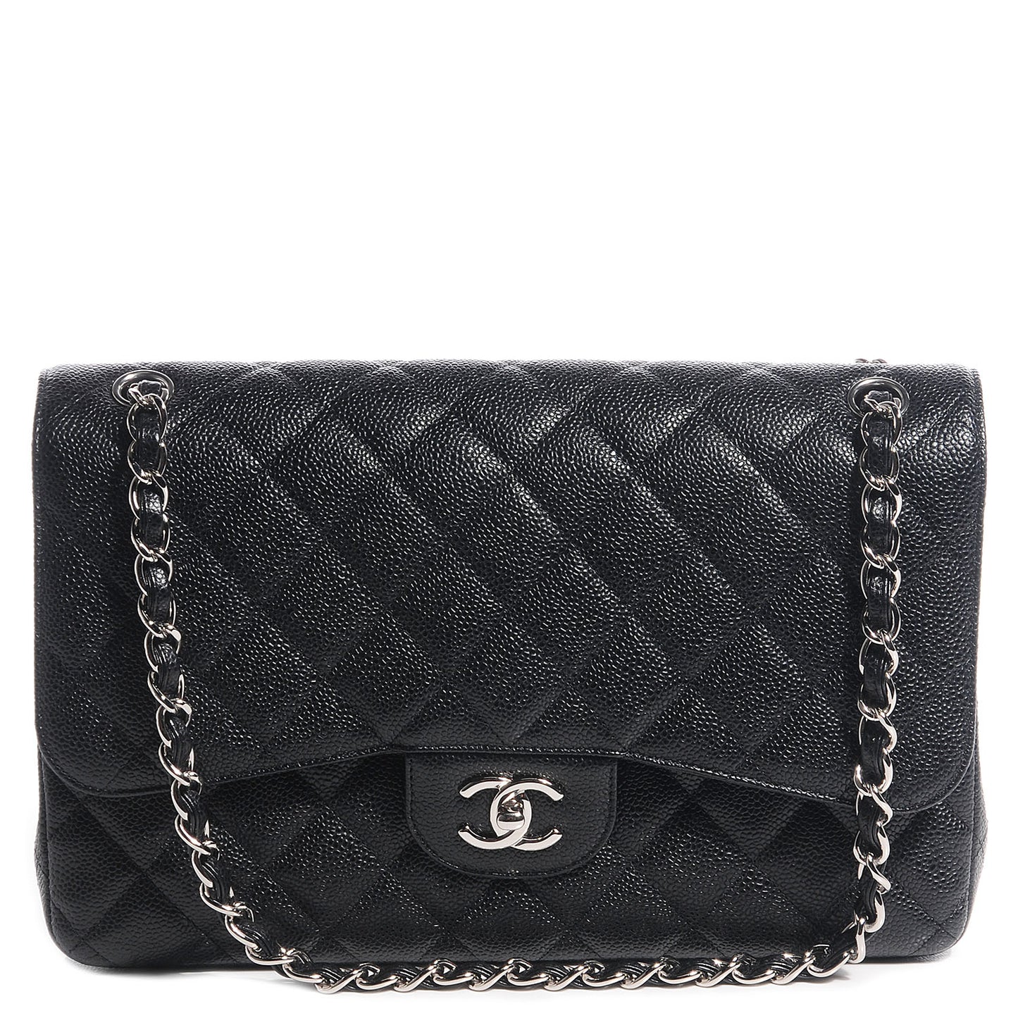 Caviar Quilted Jumbo Double Flap Black