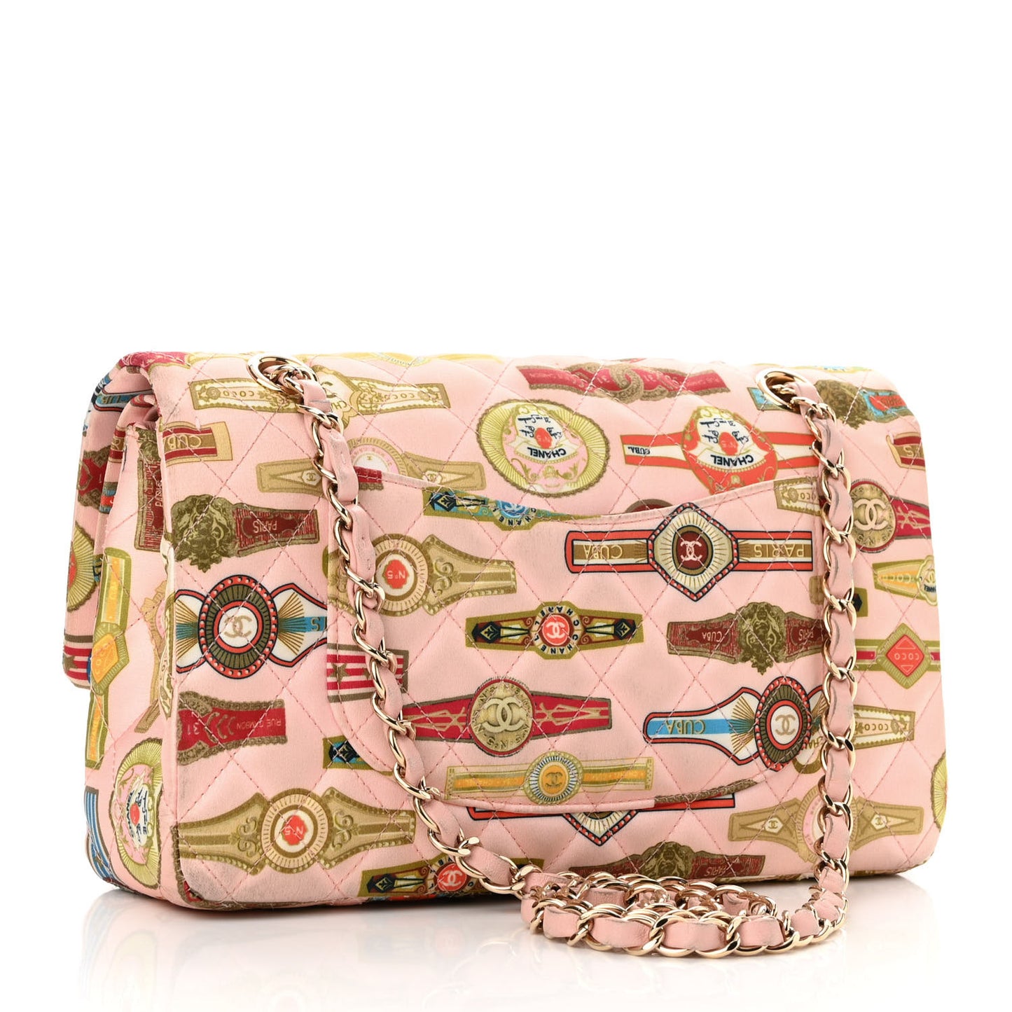 Satin Paris Cuba Cigare Print Medium Double Flap Pink